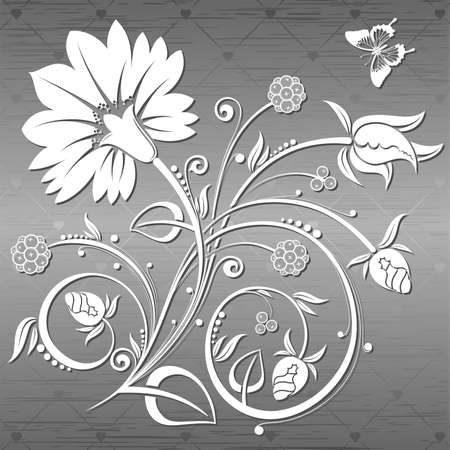 Floral Background with butterfly on a metal plate, element for design, vector illustrationのイラスト素材