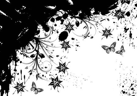 Grunge Flower Frame with butterfly, element for design, vector illustrationのイラスト素材