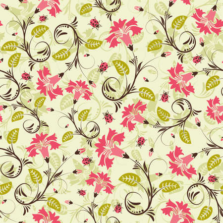 Flower seamless pattern with ladybug, element for design, vector illustrationのイラスト素材