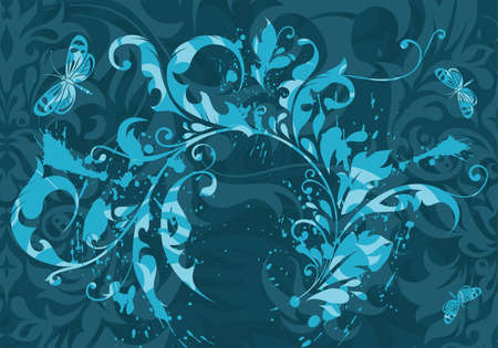 Abstract grunge flower background with butterfly, element for design, vector illustrationのイラスト素材