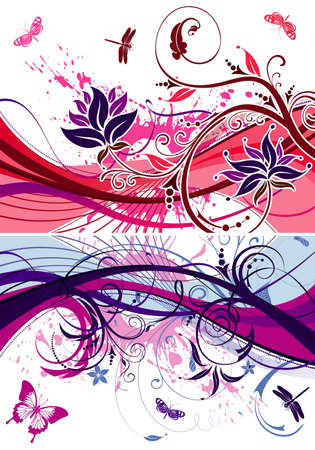 Abstract grunge flower background with butterfly, element for design, vector illustrationのイラスト素材