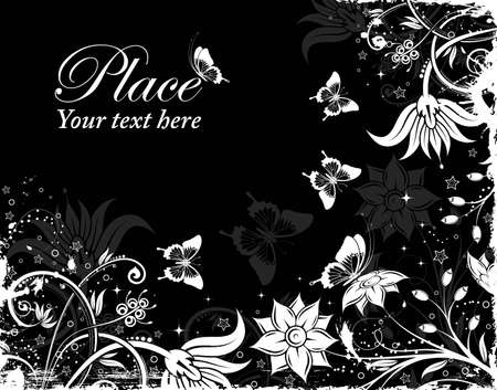 Grunge floral frame with butterfly, element for design, vector illustrationのイラスト素材