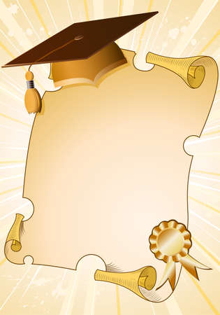 Graduation background with cap and diploma, element for design, vector illustrationのイラスト素材