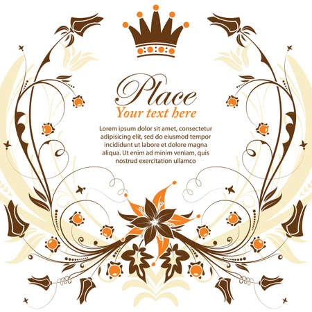 Decorative floral frame with Crown, element for design, vector illustrationのイラスト素材