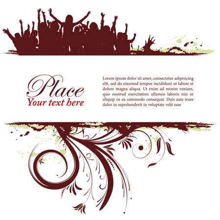 Party frame with flower and dancing silhouettes, element for design, vector illustrationのイラスト素材