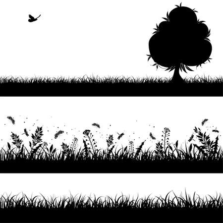 Collect nature seamless background with grass, bush and tree, element for designのイラスト素材