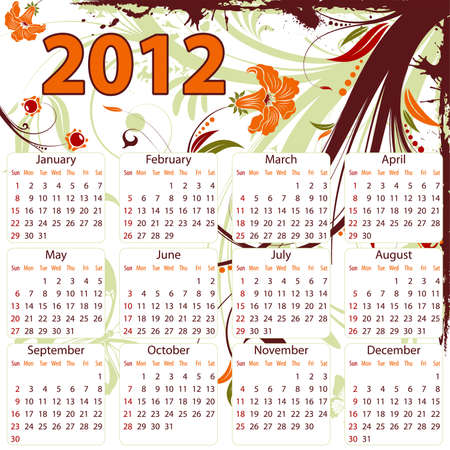 Calendar for 2012 with Grunge floral frame and butterfly, element for design, vector illustrationのイラスト素材