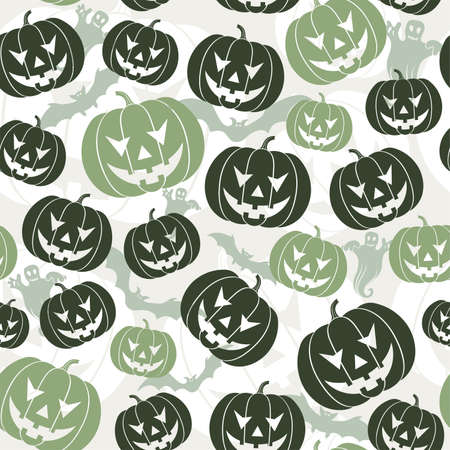 Halloween seamless background with bats, ghost & pumpkin, vector illustrationのイラスト素材