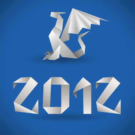 Origami Dragon with 2012 Year のイラスト素材