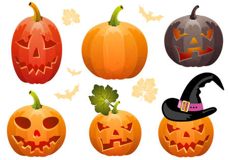 Big collect Halloween pumpkin Jack O'Lantern, element for design, vector illustrationのイラスト素材
