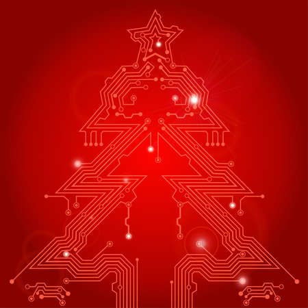 Christmas Tree from circuit board with Star, element for design, eps10 vector illustrationのイラスト素材