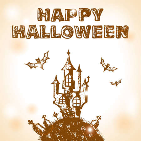 Halloween doodle with castle, element for design.のイラスト素材