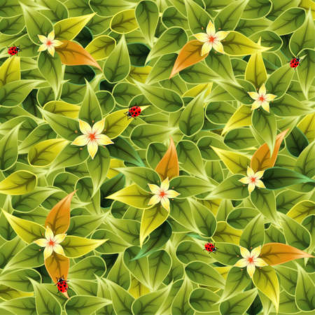 Floral Pattern with Leaves and Ladybug, element for design, vector illustrationのイラスト素材