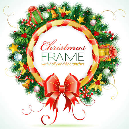 Decorative Christmas Wreath with Ribbon, Candy and Decoration elementのイラスト素材