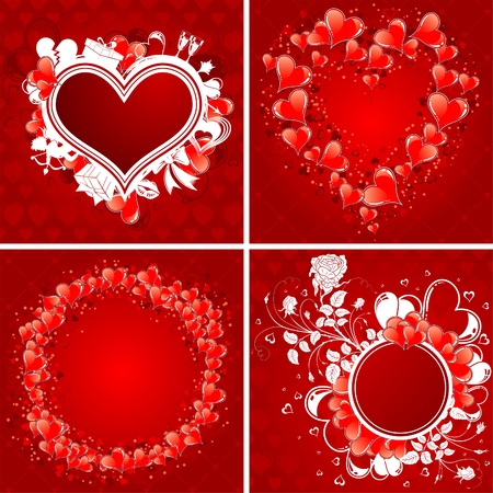 Four Valentine's Day Poster with Hearts, Cupid and holiday element for design, vector illustrationのイラスト素材