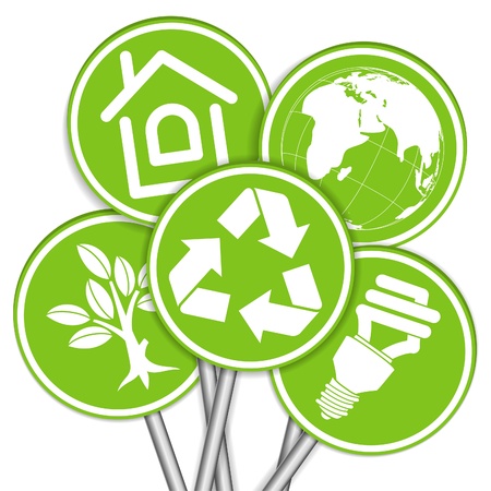 Collect Banner with Environment Icon, Tree, Leaf, Light Bulb and Recycling Symbol, illustration