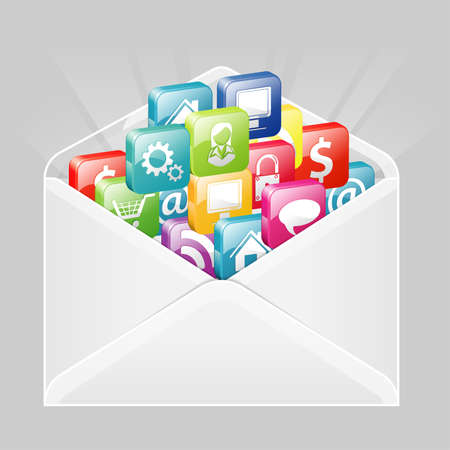 Open Envelope with a set of icons, element for design, illustrationのイラスト素材