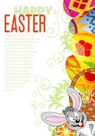 Easter Frame with Eggs, Rabbit and Sample Text (easy removable), illustrationのイラスト素材