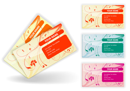 Collect Business Cards in Different Colors with Flower, illustrationのイラスト素材