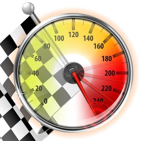 Concept - Winner, Champion. Detailed Car Speedometer with Maximum Speed and Flag, vector illustrationのイラスト素材