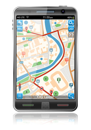 Smart Phones with GPS Navigation Application, isolated on white backgroundのイラスト素材