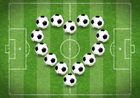 Football Field with Heart of Balls, vector illustrationのイラスト素材