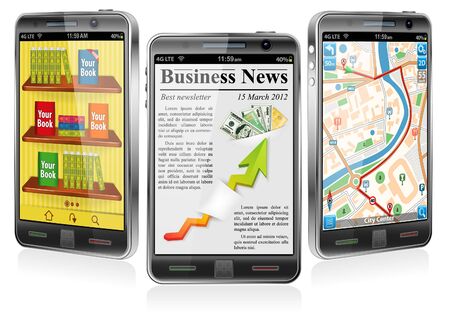 Collect Smartphones with Applications - Business Newsletter, Books, GPS Navigationのイラスト素材