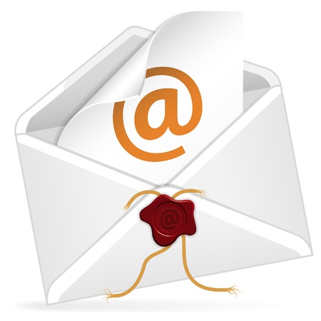 Open the envelope with a piece of paper, symbol @ and Sealのイラスト素材