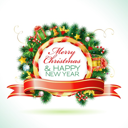 Decorative Christmas Wreath with Ribbon, Candy and Decoration elementのイラスト素材