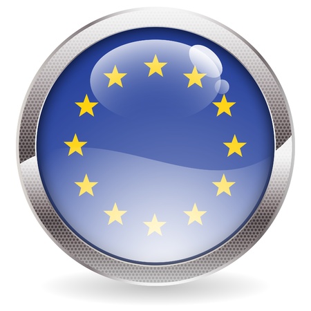 Three Dimensional circle button with United Europe (EU) Flag, vector illustrationのイラスト素材
