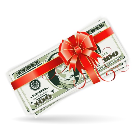 Concept - Success in Business. Gift of Dollar Bills with a Ribbon and Bow, isolatedのイラスト素材