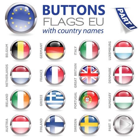Three Dimensional Buttons with Country Flags for European Union (EU)のイラスト素材