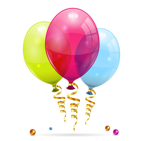 3D Transparent Birthday Balloons with Streamerのイラスト素材