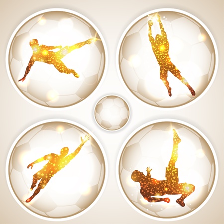 Set Soccer Silhouettes Players and Goalkeeper on bright stickerのイラスト素材