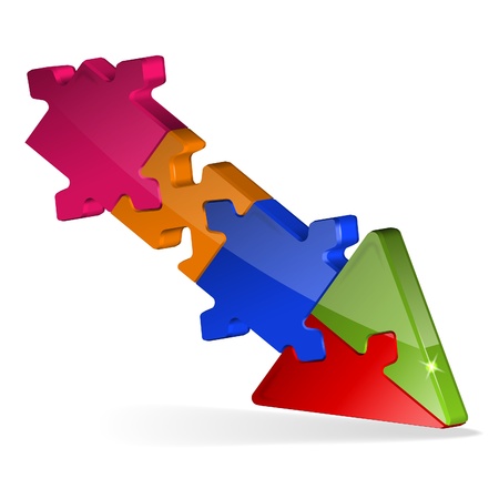 3D Colorful Puzzle Jigsaw Arrow, isolated on white background, easy to change color, vector illustrationのイラスト素材
