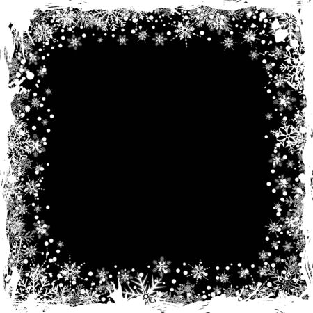 Grunge Christmas Frame with Snowflakes, isolated on black のイラスト素材