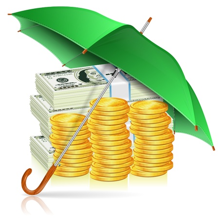 Monetary Stability, Success in Business and Protect against Inflation Concept. Umbrella protects Money, isolated vectorのイラスト素材