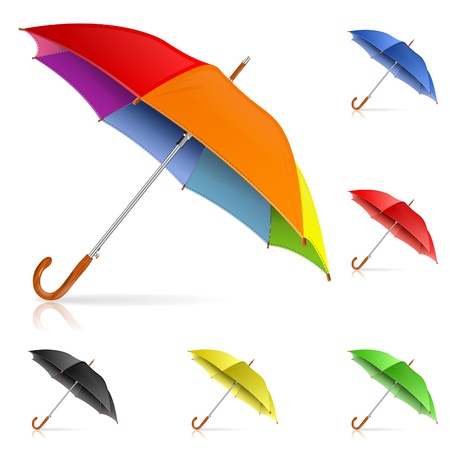 Collect High Detailed Colorful Umbrellas, isolated on white background, vector illustrationのイラスト素材