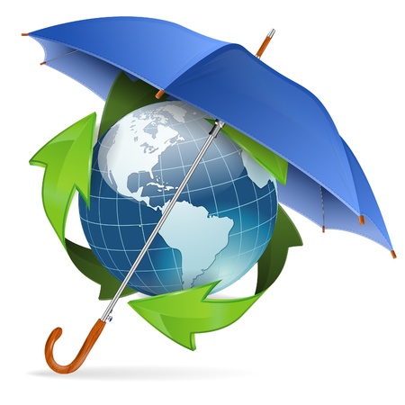 Umbrella Protect Earth with Environmental Arrows, icon isolated on white background, vector illustrationのイラスト素材