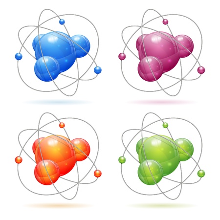 Set 3D Realistic Atom Model, icon isolated on white backgroundのイラスト素材