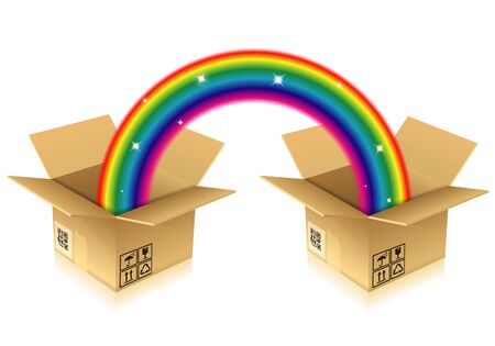 Rainbow from two Cardboard Boxes, isolated on white background, vector illustration