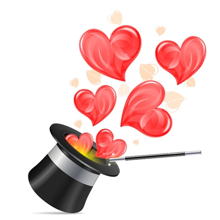Magician Hat with Hearts and Wand, isolated on white background, vector illustrationのイラスト素材