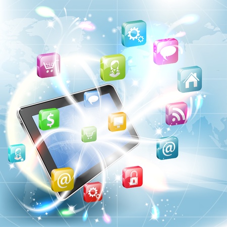 Business Concept with Tablet PC and Application icons, vector illustrationのイラスト素材