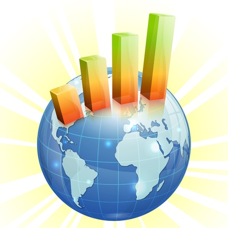 Concept Global Business with Earth and Graph, vector icon isolated on white backgroundのイラスト素材