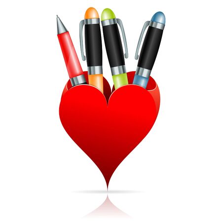 Box in the form of Hearts with Pens, vector icon isolated on white backgroundのイラスト素材