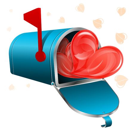 Love Letter Concept - Open Mailbox with Hearts, vector icon isolated on white backgroundのイラスト素材