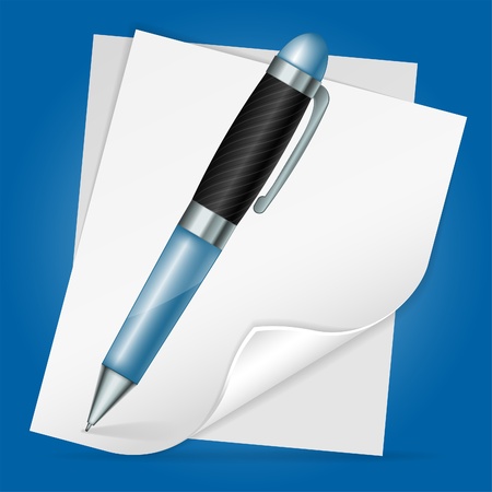 Ballpoint Pen and Blank Sheet of White Paper with Curved Cornerのイラスト素材