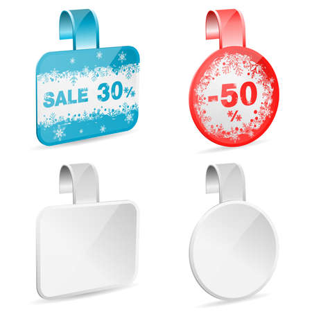 Set Christmas Sale Labels with Snowflakes, vector isolated on white backgroundのイラスト素材