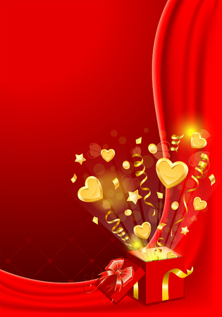 Valentines Day Card with Hearts and Box, vector illustrationのイラスト素材