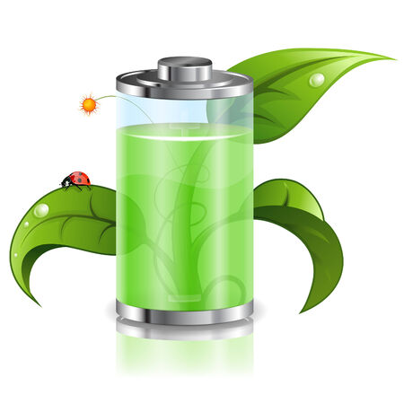 Environment Concept with Young Green Sprout and Battery, vector isolated on white backgroundのイラスト素材